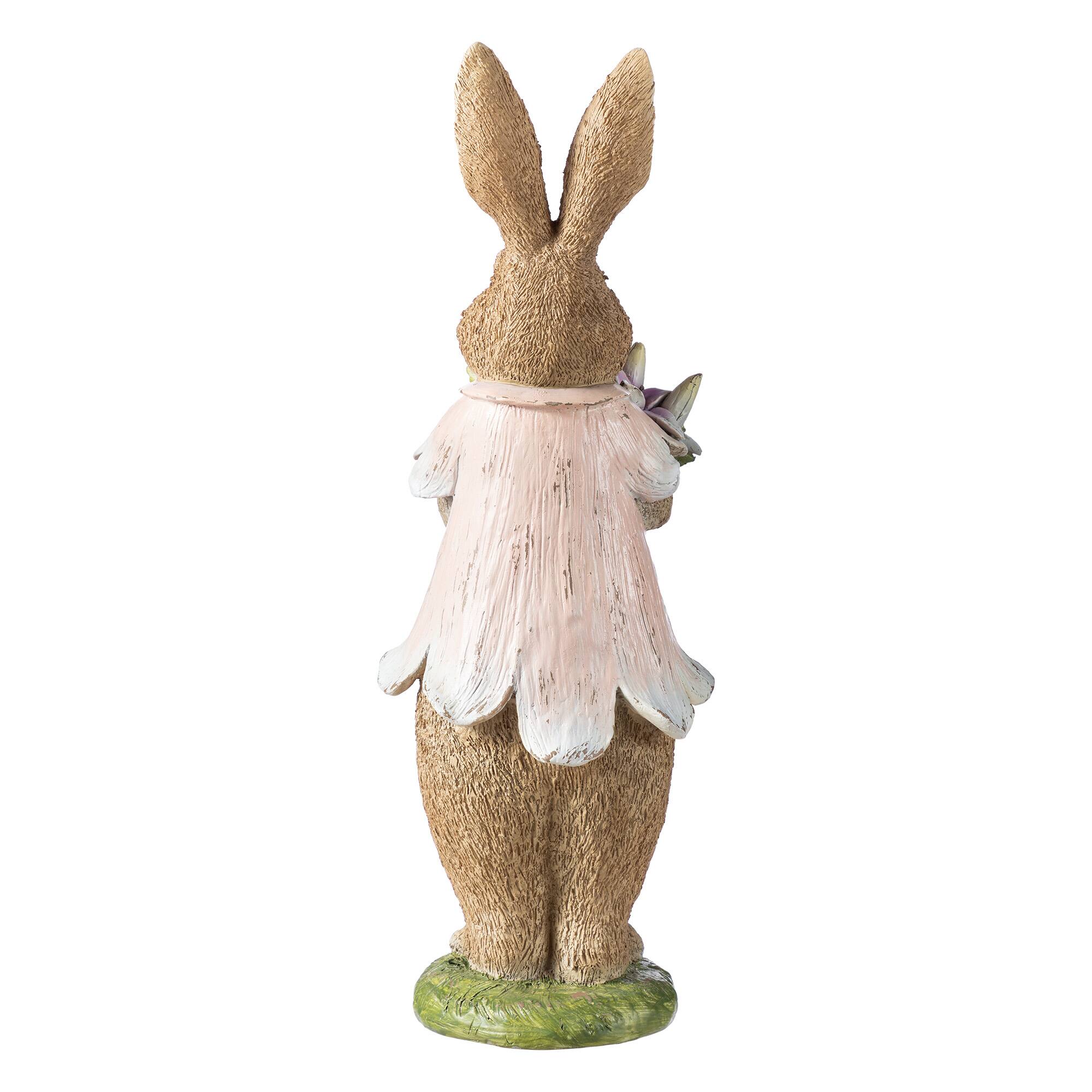 Glitzhome® 15.5" Easter Resin Bunny Girl with Flowers Table Decor